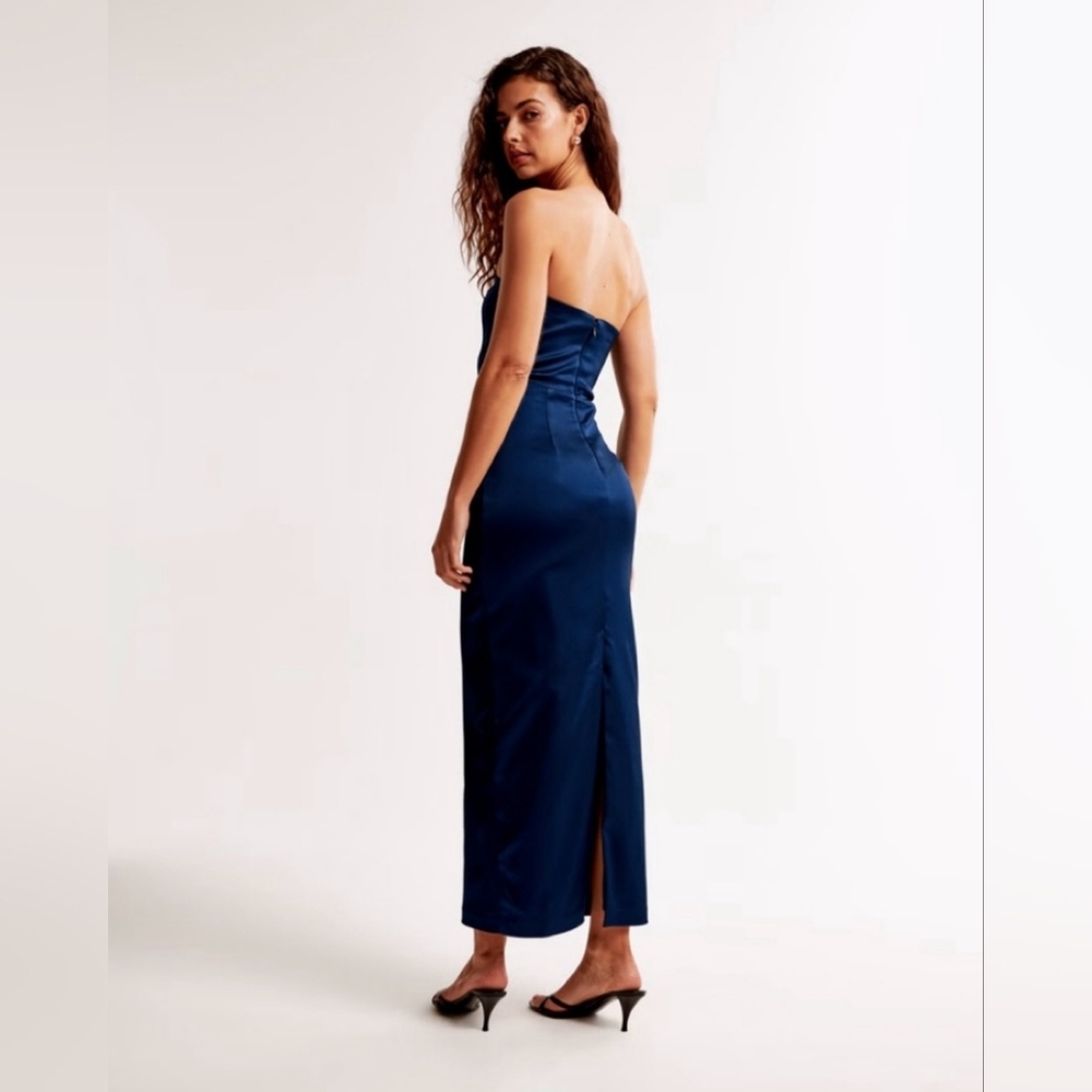 Abercrombie And Fitch Satin Maxi Dress In Navy Size S - Picture 3 of 13